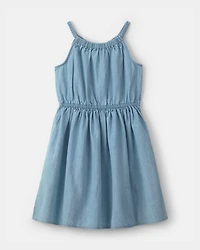 Girls Denim Chambray Dress - Light Wash