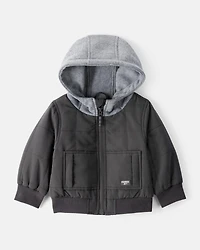 Baby Boy Long-Sleeve Midweight Quilted Bomber Jacket - Black