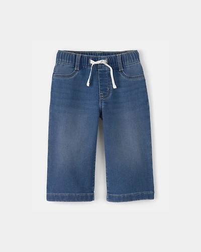 Baby Girl Drawstring Wide-Leg Jeans - Dark Wash