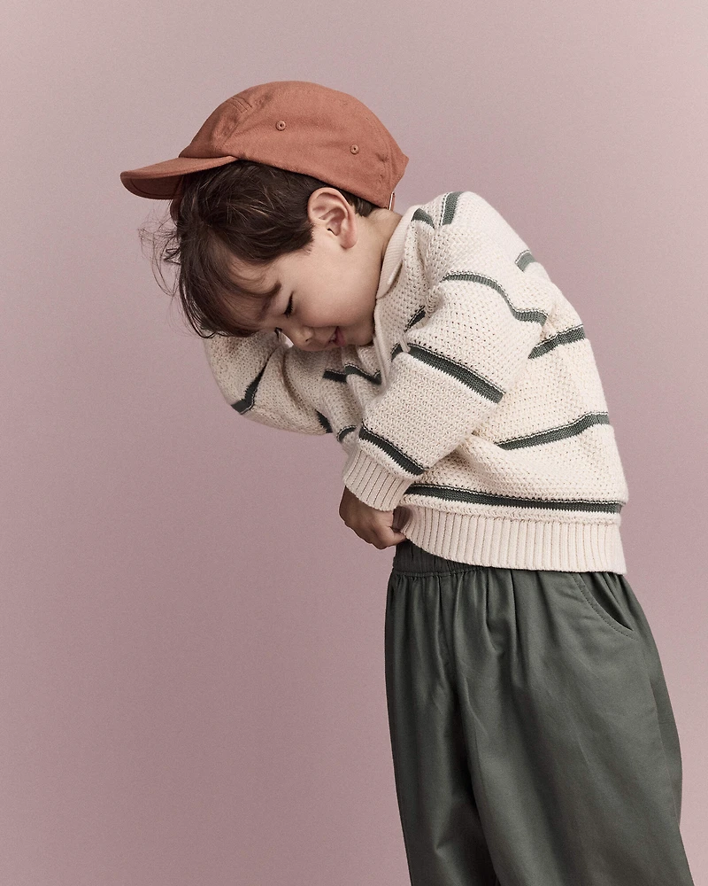 Toddler Boy Striped Quarter-Zip Sweater - Cream/Olive