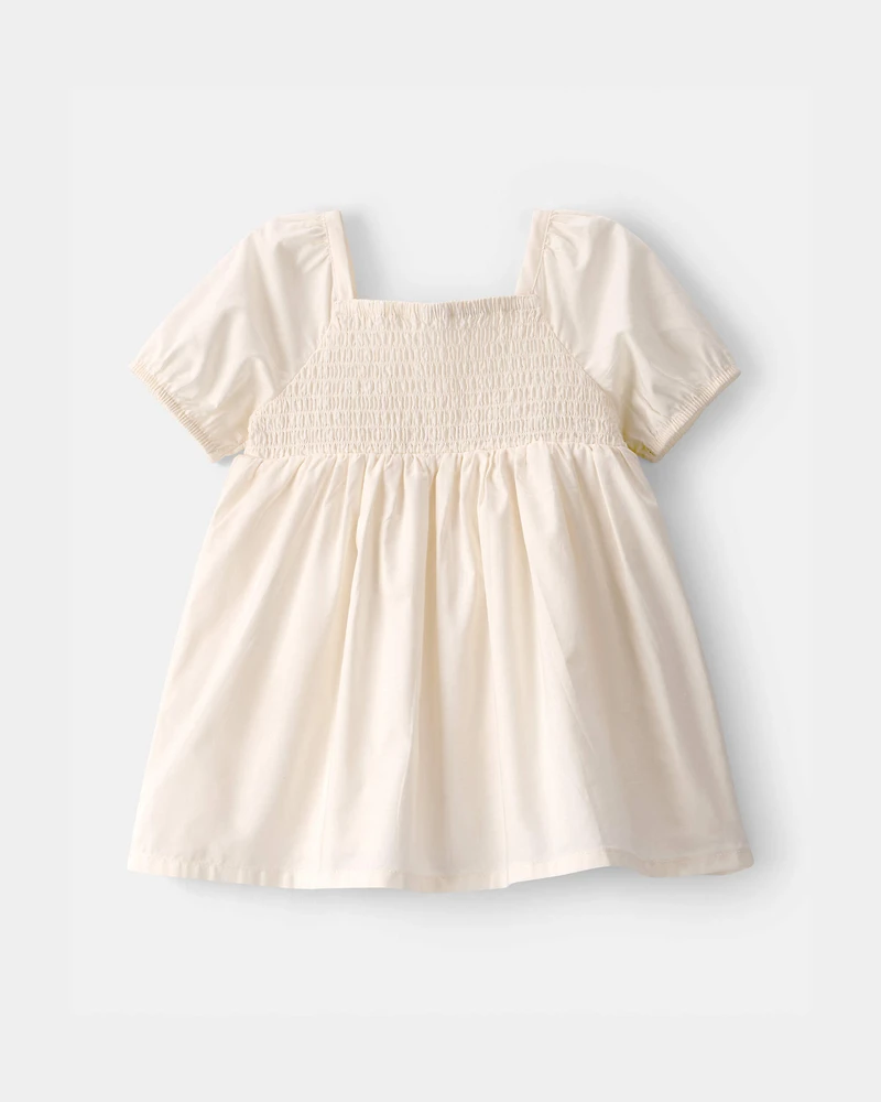 Baby Girl Puff Sleeve Floral Dress - Cream