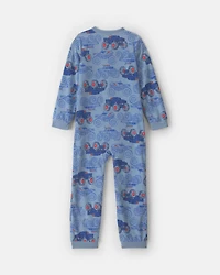 Boys 1-Piece Monster Truck Fleece Loose Fit Pajama - Blue