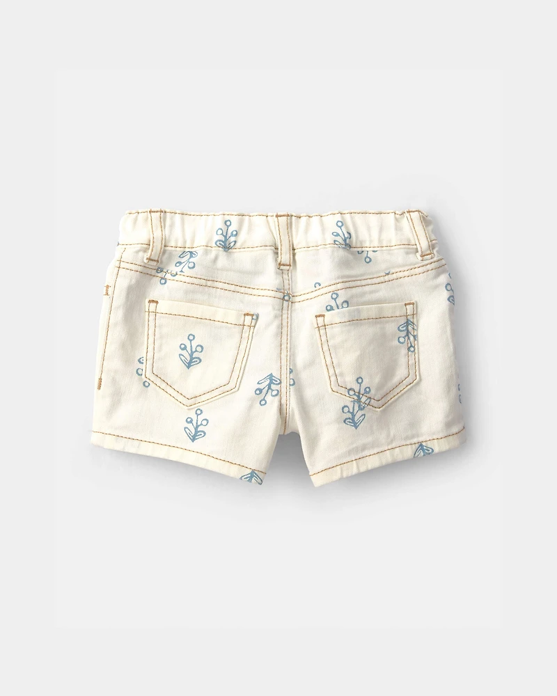 Baby Girl Floral Twill Shorts - Ivory