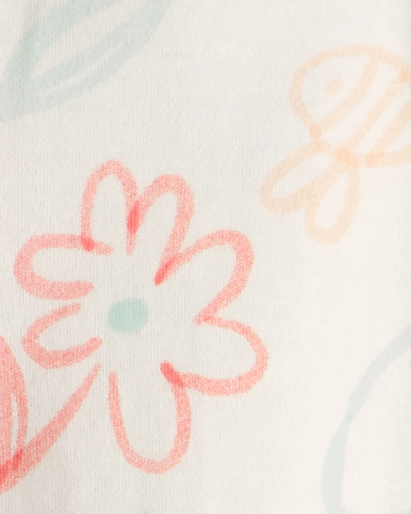 Baby Girl Spring Floral 2-Way Zip 100% Cotton Sleep & Play Pajama - Ivory