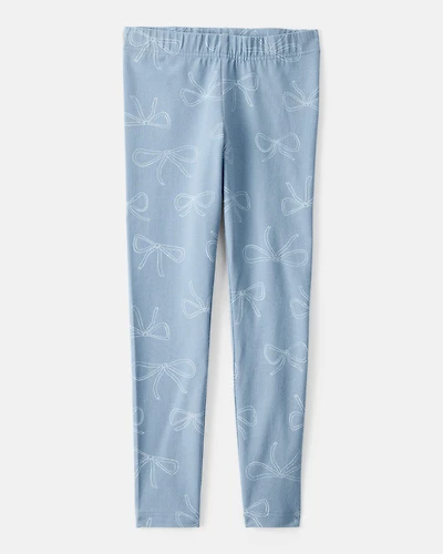 Girls Cotton Bow Stretch Leggings - Blue