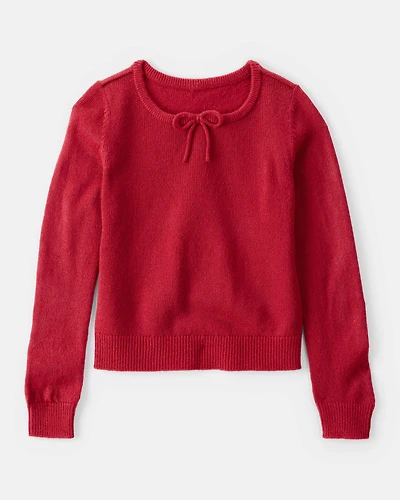 Girls Bow Long-Sleeve Sweater - Red