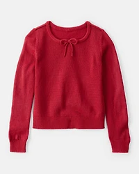 Girls Bow Long-Sleeve Sweater - Red
