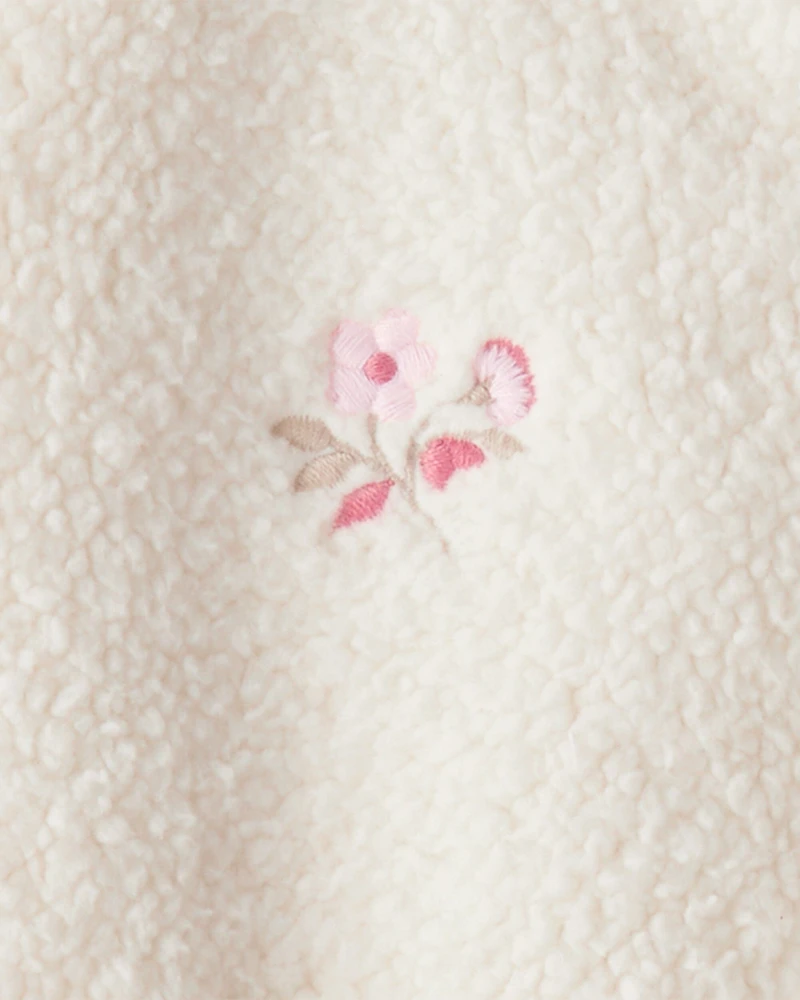 Baby Girl Floral Sherpa Bomber Jacket - Ivory