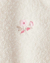 Baby Girl Floral Sherpa Bomber Jacket - Ivory