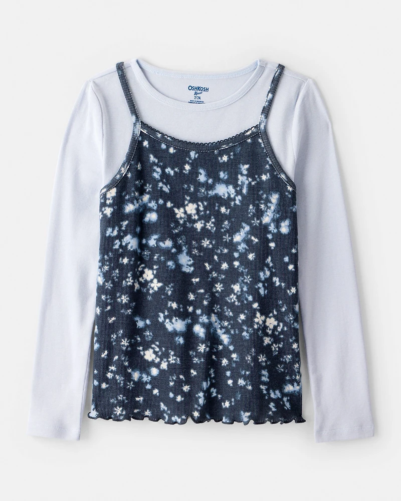Girls Long-Sleeve 2-Piece Floral Top Set - Blue