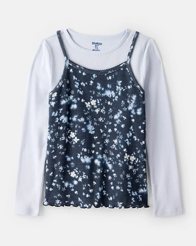 Girls Long-Sleeve 2-Piece Floral Top Set - Blue