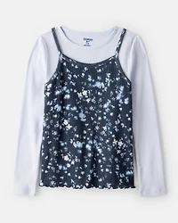Girls  Long-Sleeve 2-Piece Floral Top Set - Blue