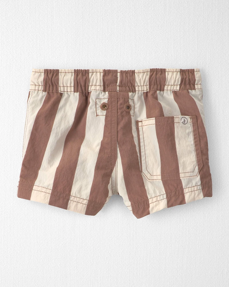Baby Boy Recycled Swim Trunks in Brown Stripes