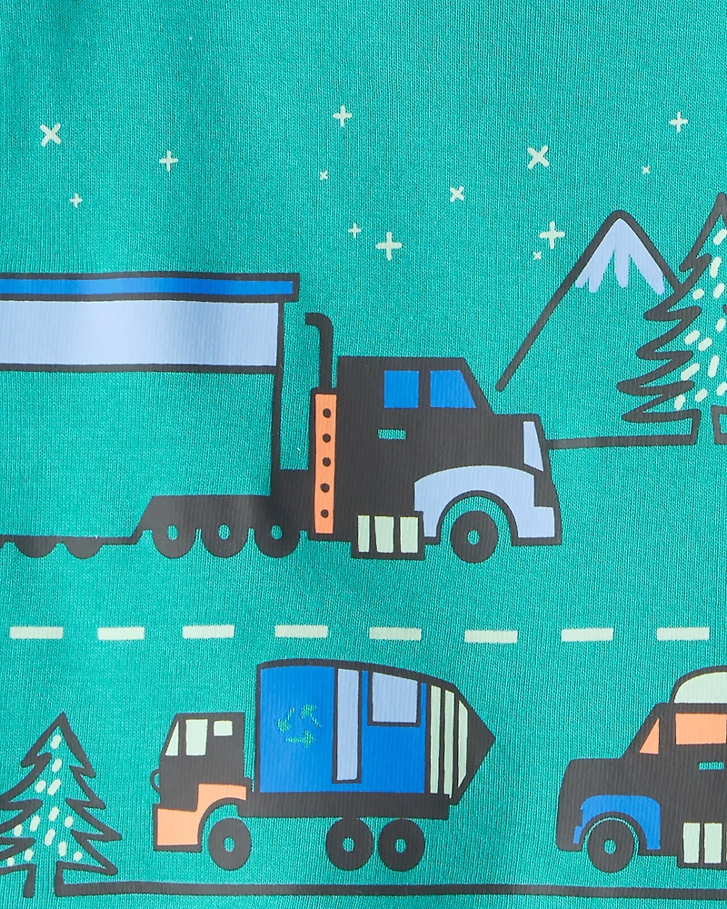 Baby Boy Truck 100% Cotton Loose Fit 4-Piece Pajamas - Green