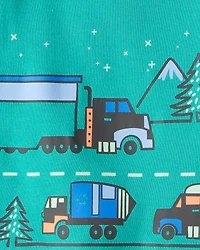 Baby Boy Truck 100% Cotton Loose Fit 4-Piece Pajamas - Green