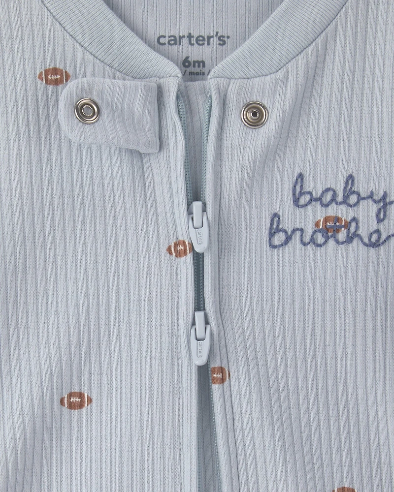 Baby Boy 'Baby Brother' Cotton 2-Way Zip Sleep & Play Pajamas - Blue