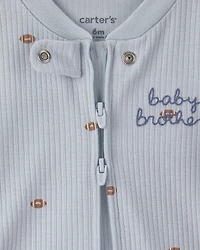 Baby Boy 'Baby Brother' Cotton 2-Way Zip Sleep & Play Pajamas - Blue