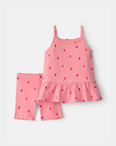 Toddler Girl 2-Piece Popsicle Tank Top & Short Set - Pink