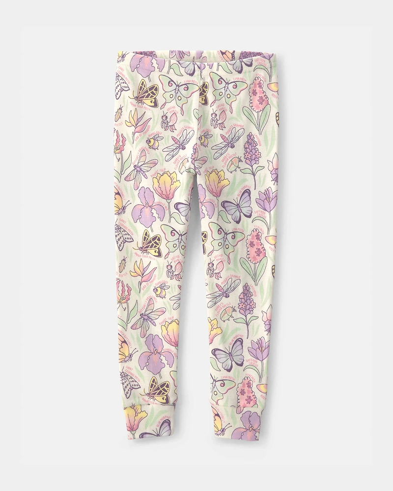 Toddler Girl Butterfly 100% Cotton Snug Fit 2-Piece Pajama Set - Cream