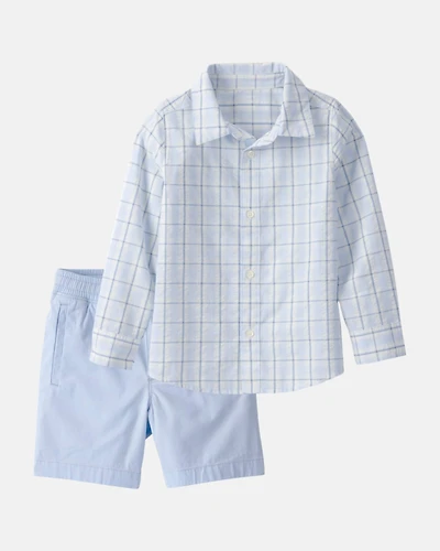 Boys 2-Piece Button-Down Shirt & Short Set - Blue