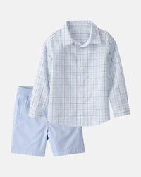 Boys 2-Piece Button-Down Shirt & Short Set - Blue