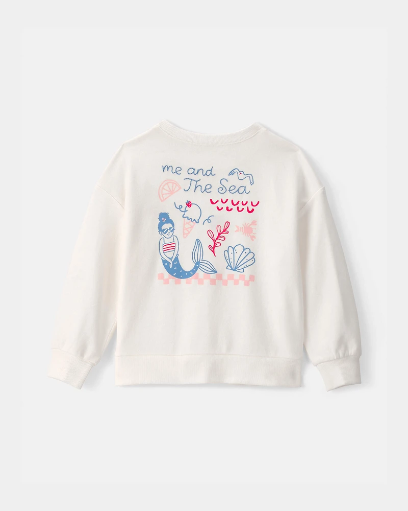 Toddler Girl Mermaid French Terry Pullover Sweatshirt - Ivory