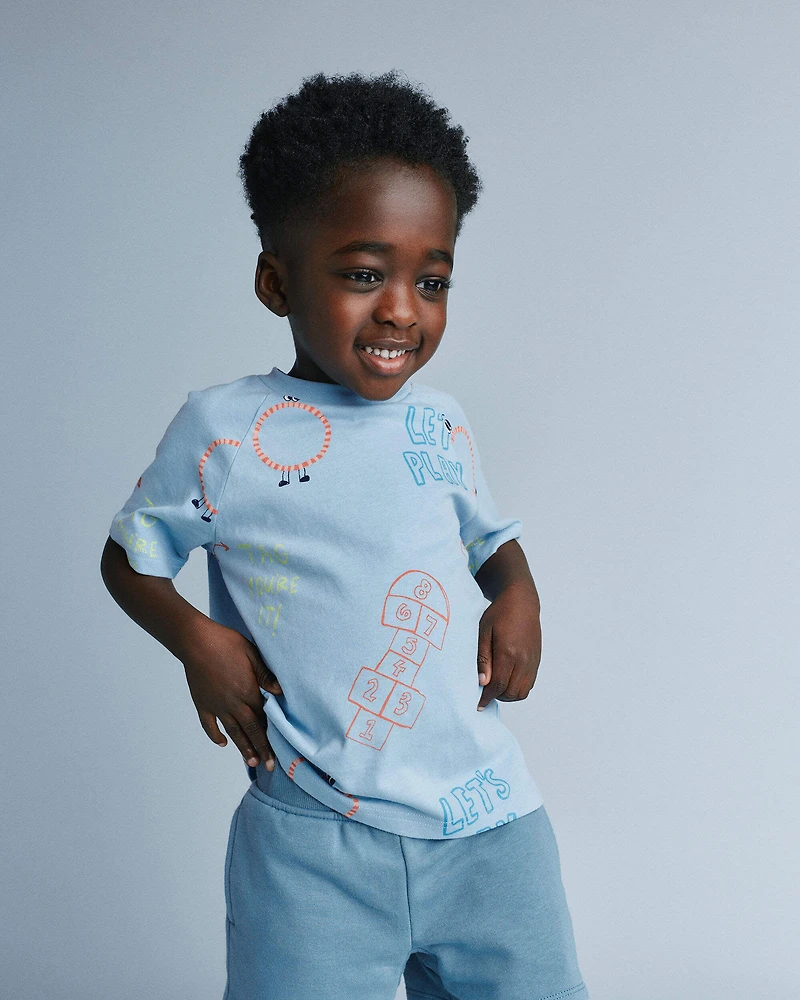 Toddler 'Let's Play' Raglan Relaxed Tee - Light Blue