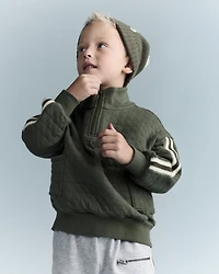Toddler Boy Quarter-Zip Sweatshirt with Pockets - Olive