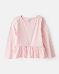 Girls Long-Sleeve Peplum Top - Pink