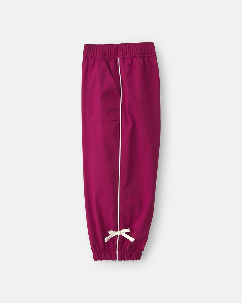 Toddler Girl Bow-Cuff Poplin Joggers - Red