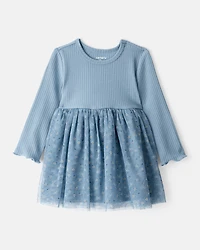 Baby Girl Floral Print Long-Sleeve Dress - Blue