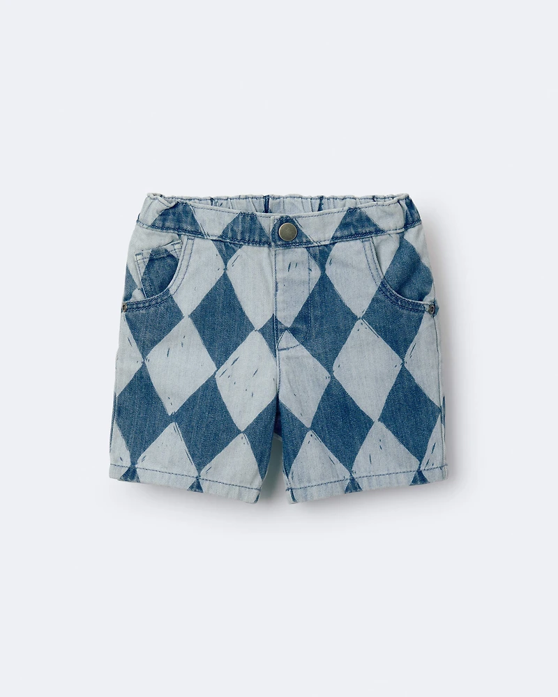 Toddler Boy Bermuda Shorts in Diamond Denim Print
