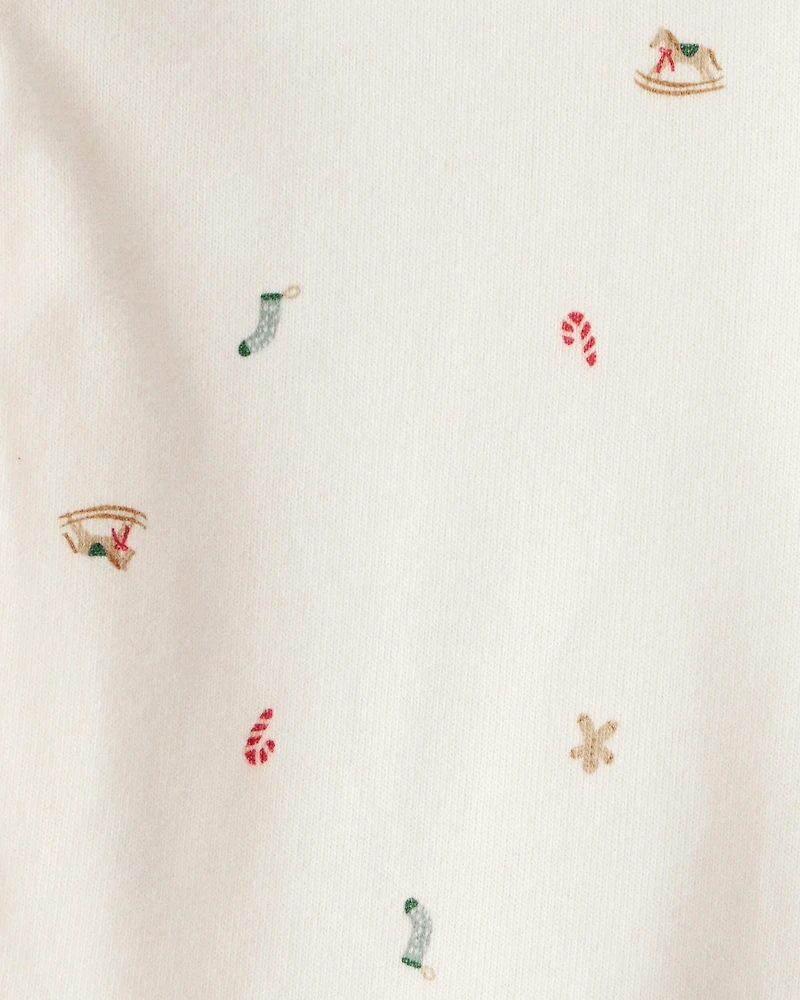 Baby Boy Gingerbread Holiday Print Long-Sleeve Overall Set - Red