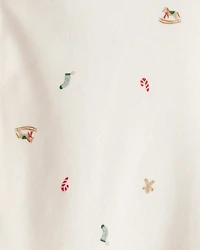 Baby Boy Gingerbread Holiday Print Long-Sleeve Overall Set - Red