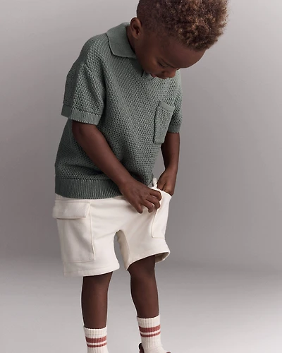 Toddler Boy French Terry Cargo Short with Pockets - Cream