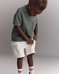 Toddler Boy French Terry Cargo Short with Pockets - Cream