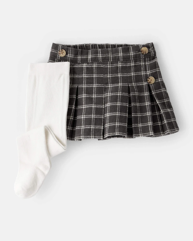 Baby Girl 3-Piece Corduroy Bodysuit, Plaid Skort & Printed Pants Set - Multi