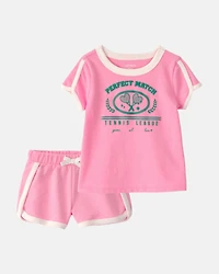 Baby Girl 2-Piece 'Perfect Match' Active Top & French Terry Shorts Set - Pink