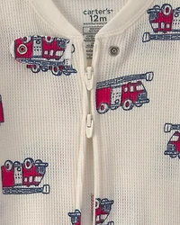 Baby Boy 1-Piece Firetrucks Thermal Snug Fit Footed Pajama - Cream