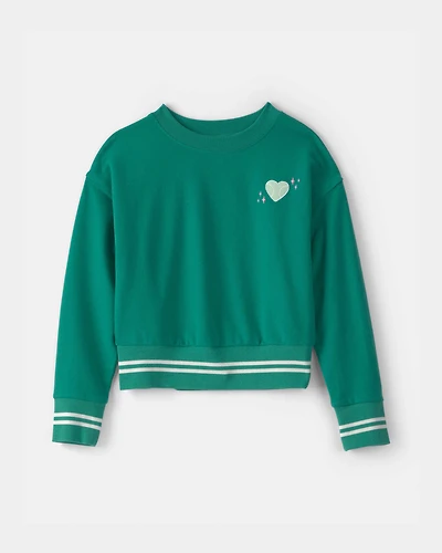 Girls Tennis Heart French Terry Pullover Sweatshirt - Green