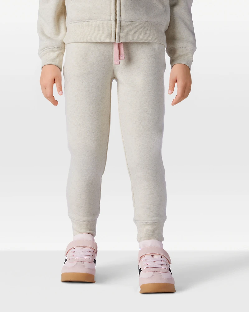 Toddler Girl Solid Fleece Drawstring Joggers - Oatmeal