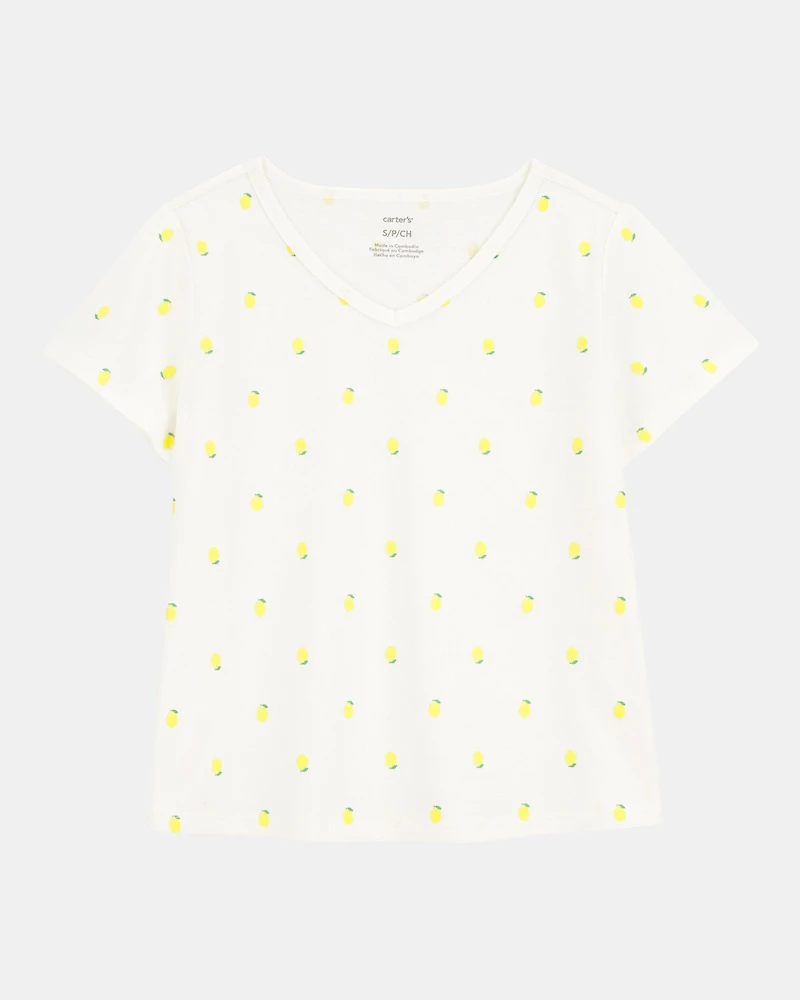 Kid Lemon Print Short-Sleeve Fashion Top - Ivory