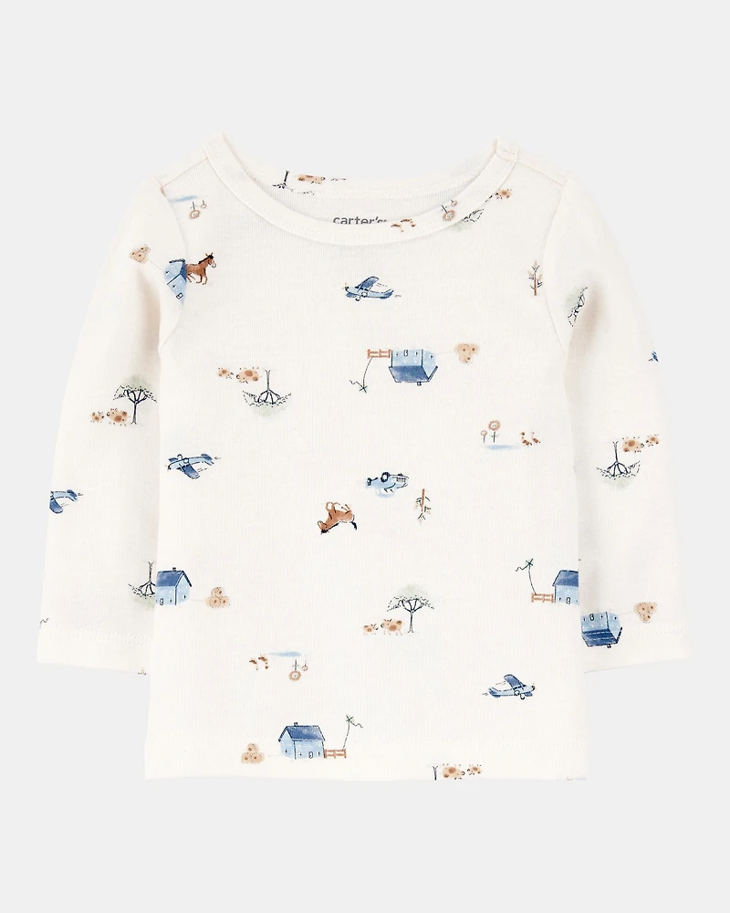 Baby Boy 2-Piece Long-Sleeve Tee & Waffle Knit Coverall Set - Blue/White