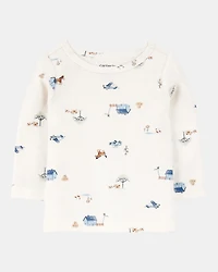 Baby Boy 2-Piece Long-Sleeve Tee & Waffle Knit Coverall Set - Blue/White