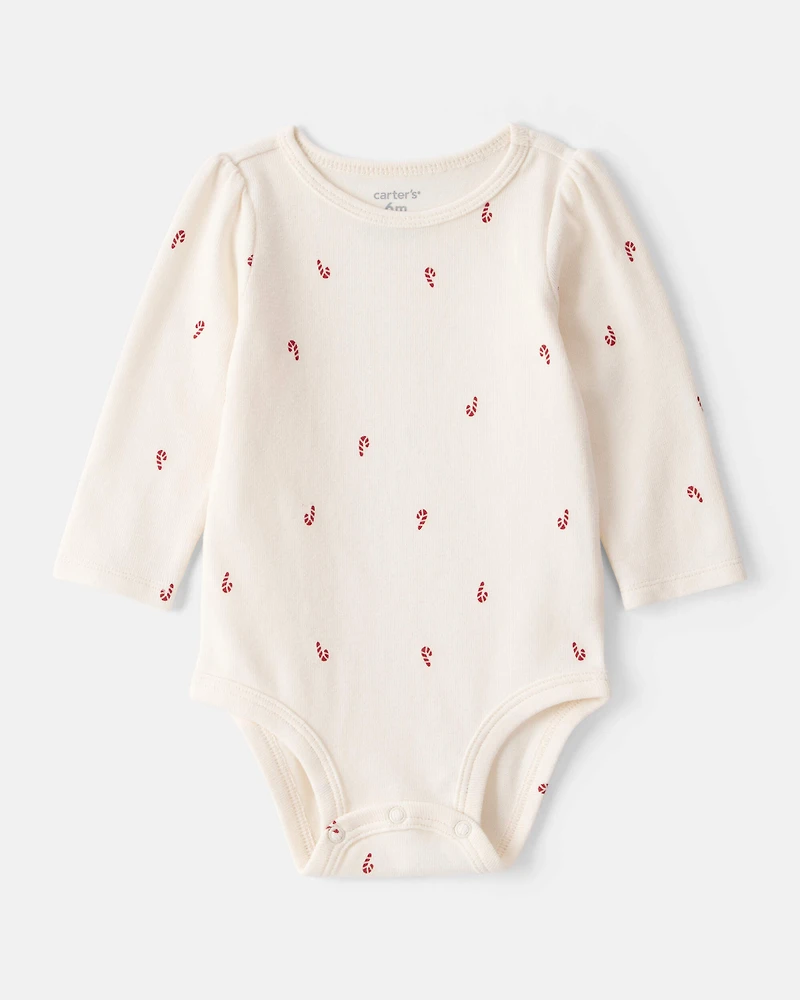 Baby Girl 2-Piece Candy Cane Print Long-Sleeve Top & Dress Set - Red