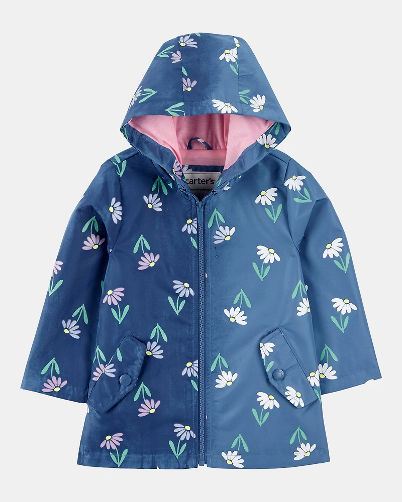 Toddler Girl Color Changing Rain Jacket - Navy