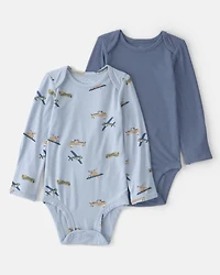 Baby Boy 2-Pack Plane PurelySoft Bodysuits - Blue