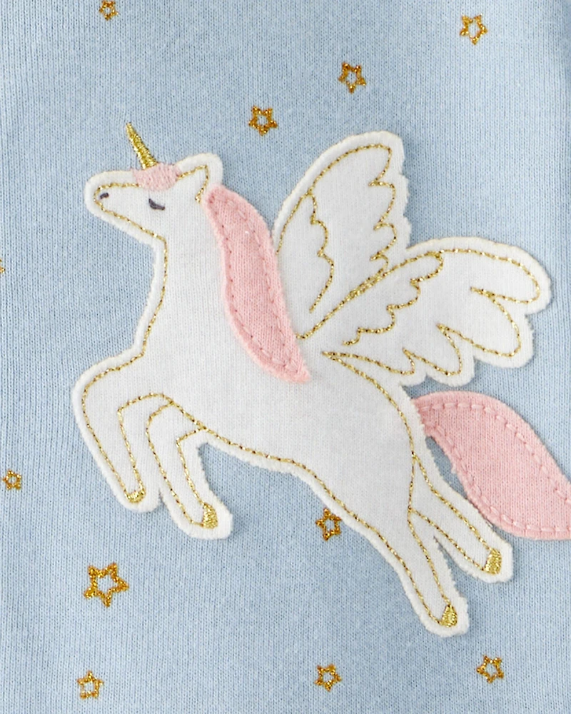 Toddler Girl Unicorn 100% Cotton 1-Piece Pajamas - Blue