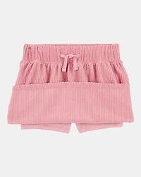 Kid Ribbed Textured Drawstring Skort - Pink