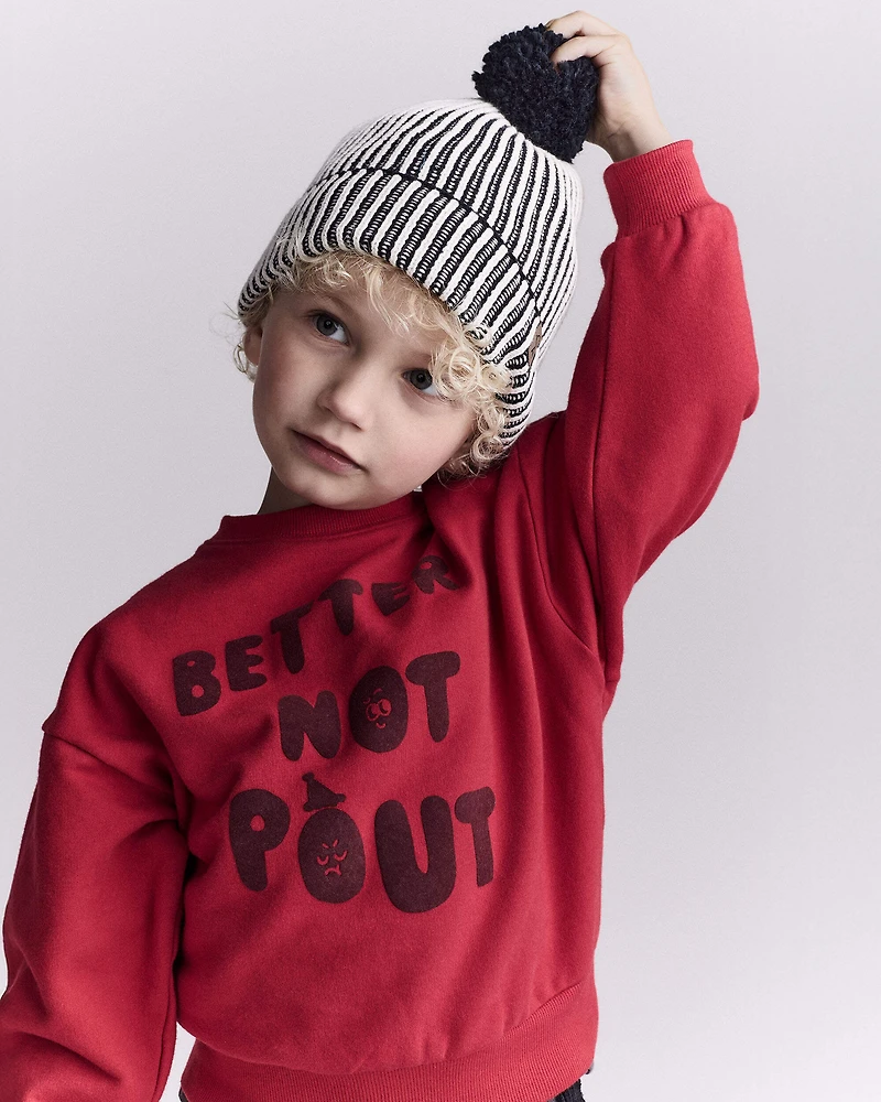 Toddler Neutral Striped Pom Pom Beanie - Black/White